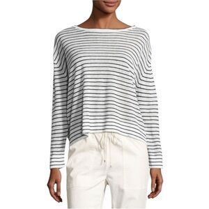 Theory Trinella Textured Linen Knit Striped Long Sleeve White Black Womens XS